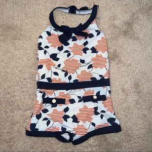 Janie and Jack Size 4 Baby Bathing Suit Romper Style Red White and Blue Halter